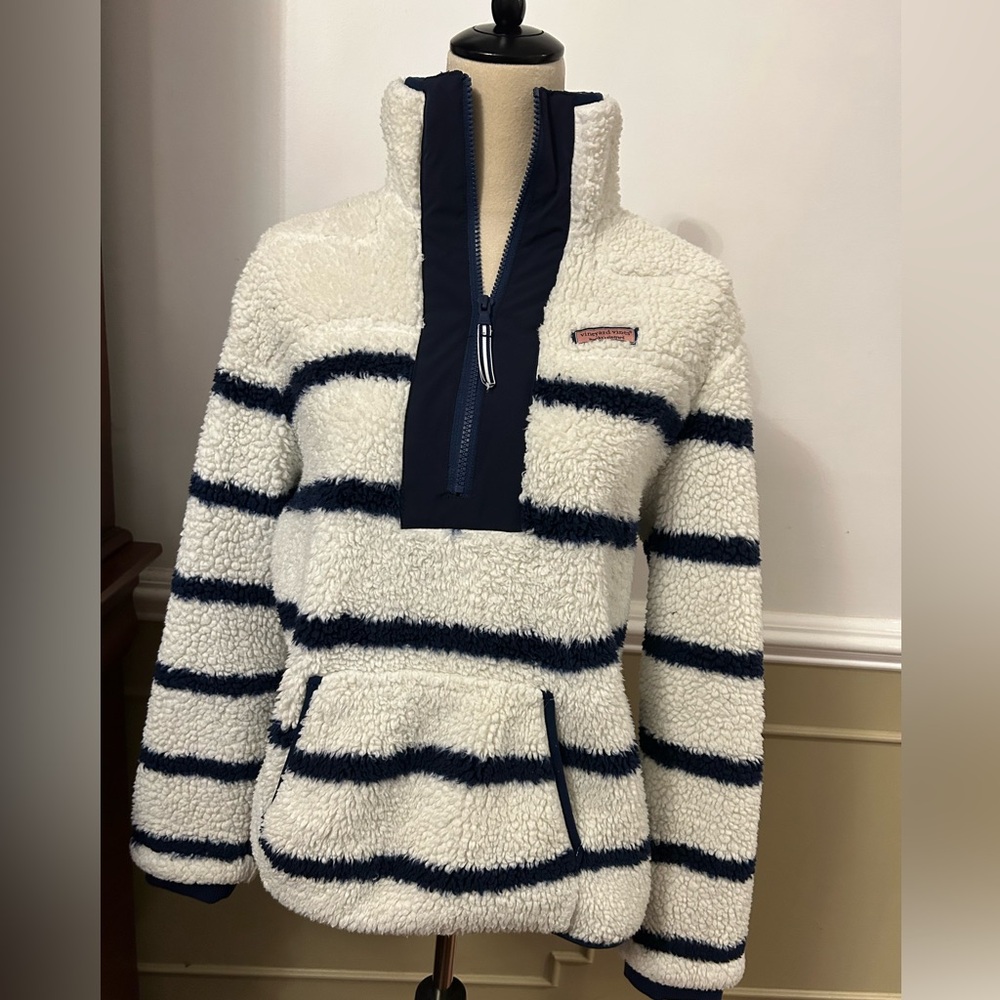 Vineyard Vines Navy and White Striped Sherpa Hoodie